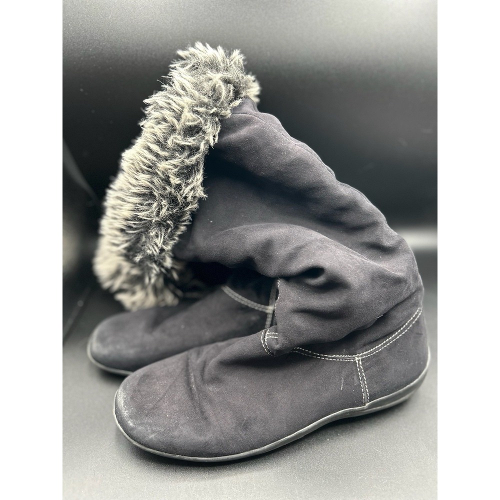 Natural Soul Fabiano Boots Womens Size 9 Black Suede w/ Faux Fur Liner Mid Calf